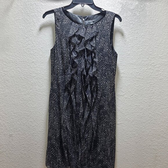 Ann Taylor Ruffle Sheath Dress | Black & White | Size 8 - Picture 1 of 12